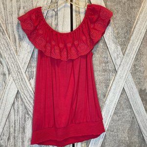 Youth Hot Pink Off the Shoulder Floral Embroidered Top